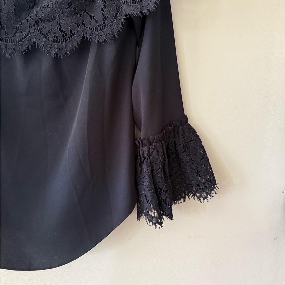 WHBM Black Off-Shoulder Top with Wide Black Lace - Picture 10 of 13
